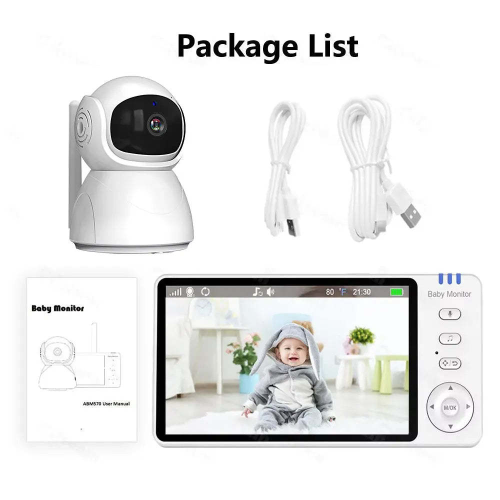 5.0'' Baby Monitor with Pan Tilt Camera 4X Zoom 2-way Audio No WiFi Night Vision VOX Temperature 8 Lullaby Babysitter Video Cam