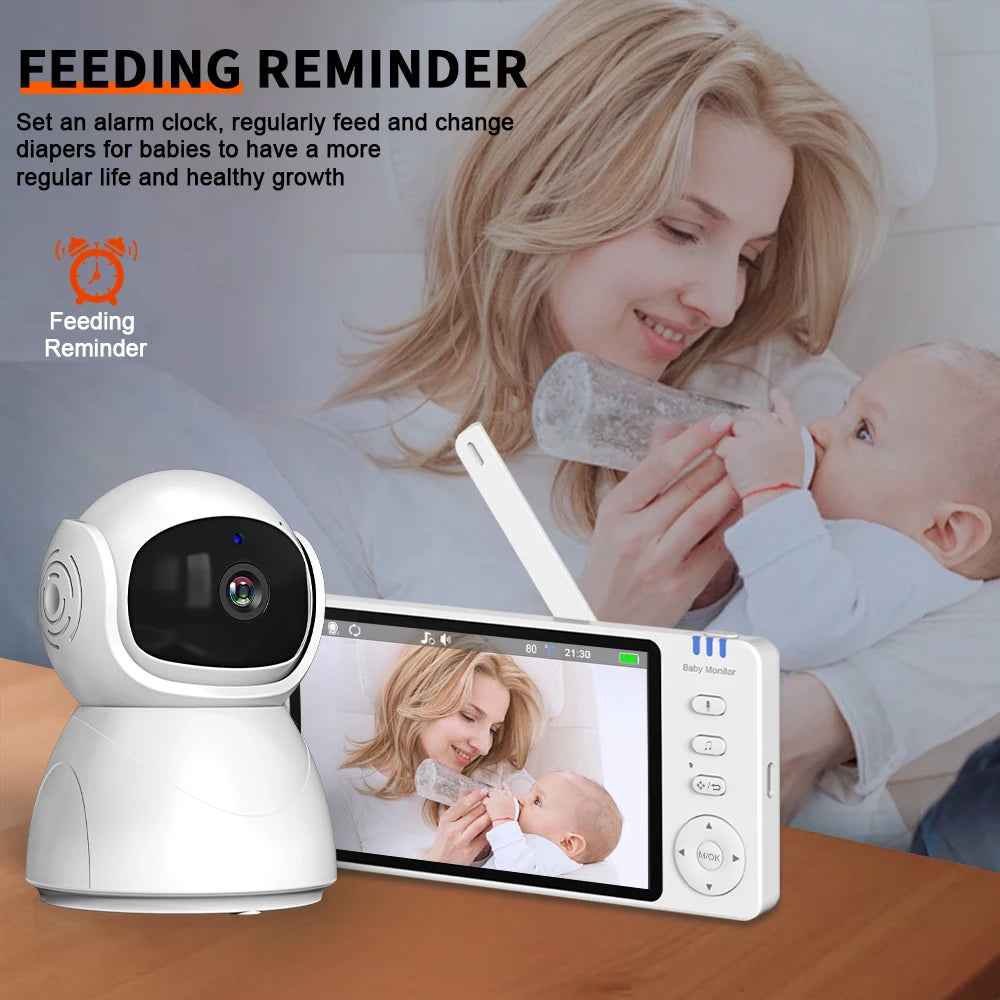 5.0'' Baby Monitor with Pan Tilt Camera 4X Zoom 2-way Audio No WiFi Night Vision VOX Temperature 8 Lullaby Babysitter Video Cam