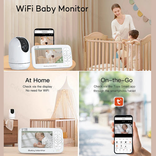 5" WiFi Baby Monitor Tuya APP+monitor Dual Control Electronic Baby Sitter 4x Zoom PTZ Cam Two Way Audio Night Vision Babyphone